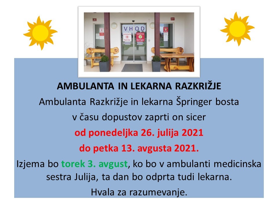 Ambulanta Razkrižje in Lekarna Špringer – dopusti